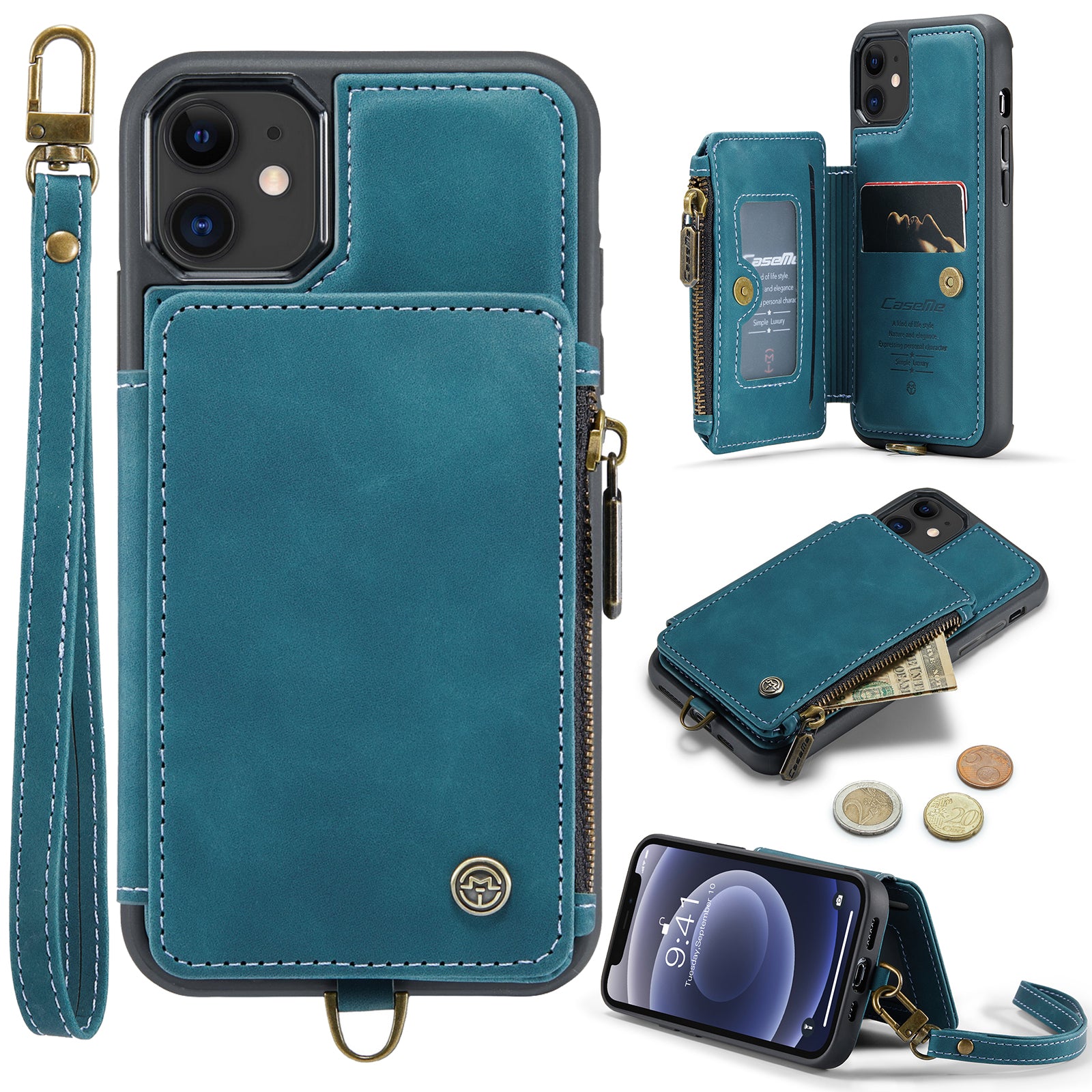 CASEME C20 Series for iPhone 12 mini 5.4 inch PU Leather Coated TPU Zipper Pocket Case RFID Blocking Wallet Kickstand Protective Phone Cover with Strap CASEME C20 Series for iPhone 12 mini 5.4 inch PU Leather Coated TPU Zipper Pocket Case RFID Blocking Wallet Kickstand Protective Phone Cover with Strap